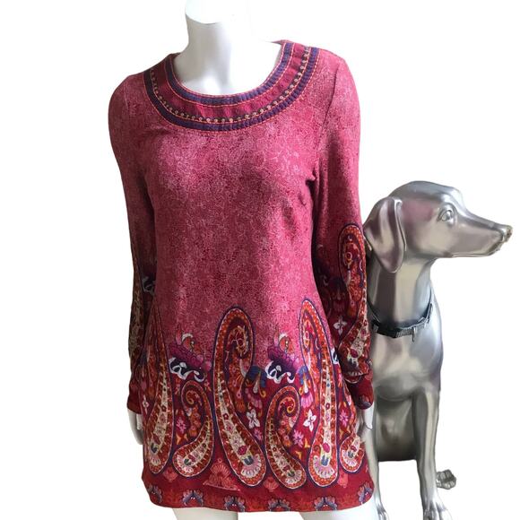 White Mark Red Long Sleeve Paisley Polyester Blend Soft Sweater Dress Size Med - Picture 1 of 8